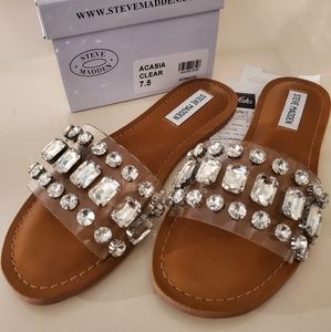 NWT Steve Madden clear rhinestone slip on sandals